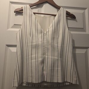 White House Black Market - Black and White Striped V-Neck Blouse